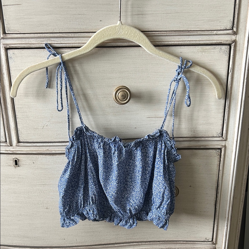 Cotton Candy Blue Floral Tie-Strap Cropped Camisole